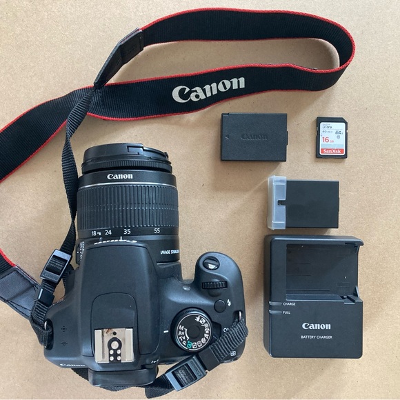 Canon EOS Rebel T5 DSLR Camera with bag, batteries, charger, and card - Picture 1 of 8